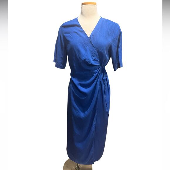 & OTHER STORIES Midi Wrap Dress Blue Size 10 - Picture 3 of 10